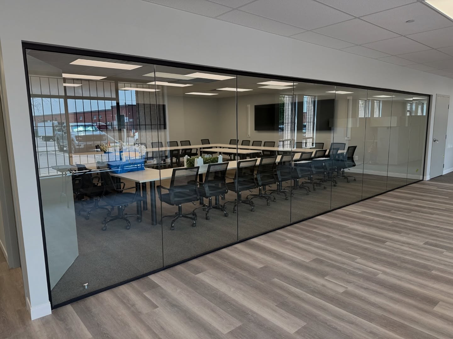 A clean, modern commercial office conference room.
